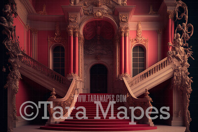 Palace Stairs Digital Backdrop - Castle Staircase - Flower Stairs -  Floral Stairs - Fairytale Valentine Digital Background JPG