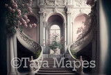 Palace Stairs Digital Backdrop - Ornate Castle Staircase - Flower Stairs -  Floral Stairs - Fairytale Valentine Digital Background JPG