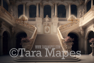 Palace Stairs Digital Backdrop - Ornate Castle Staircase - Flower Stairs -  Floral Stairs - Fairytale Valentine Digital Background JPG