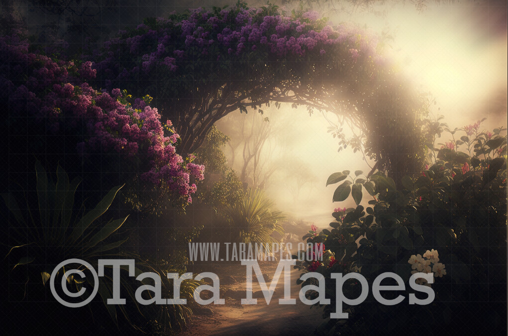 Garden of Eden Digital Backdrop  - Hazy Garden with Sunlight - Fantasy Garden Digital Background JPG