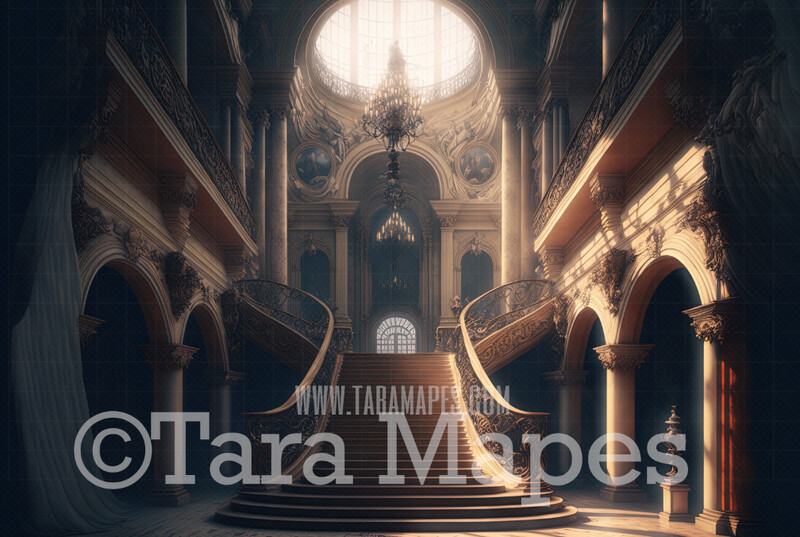Gold Palace Stairs Digital Backdrop - Ornate Castle Staircase -  Fairytale Valentine Wedding Digital Background JPG