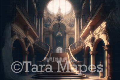 Gold Palace Stairs Digital Backdrop - Ornate Castle Staircase -  Fairytale Valentine Wedding Digital Background JPG