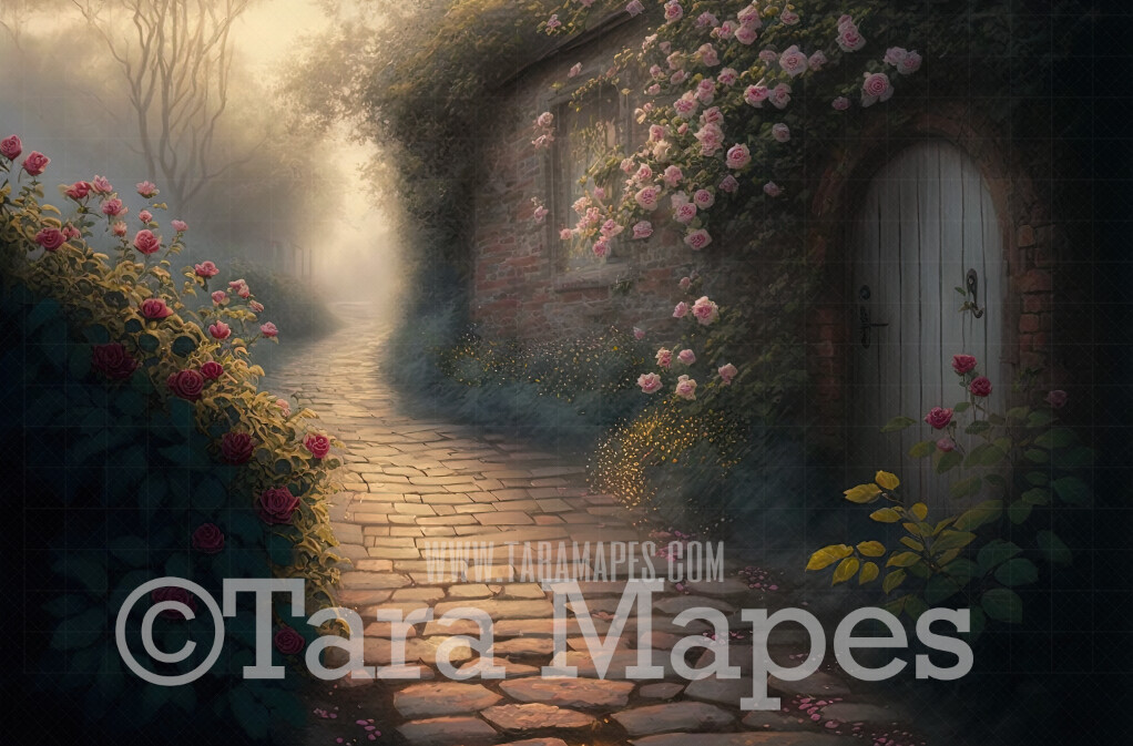 Garden of Eden Digital Backdrop  - Hazy Garden Cobblestone Path  - Fantasy Garden Digital Background JPG