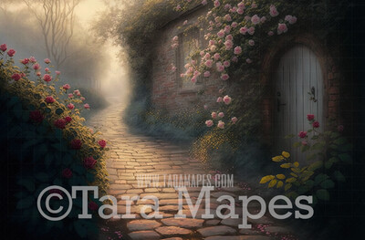Garden of Eden Digital Backdrop  - Hazy Garden Cobblestone Path  - Fantasy Garden Digital Background JPG