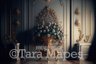 Ornate Room Digital Backdrop - Vintage Room with Roses - Victorian Room with Flowers -  Digital Background JPG