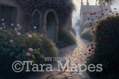 Garden of Eden Digital Backdrop  - Hazy Garden Cobblestone Path  - Fantasy Garden Digital Background JPG