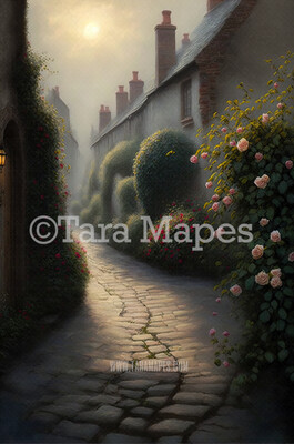 Garden of Eden Digital Backdrop  - Hazy Garden Cobblestone Path  - Fantasy Garden Digital Background JPG