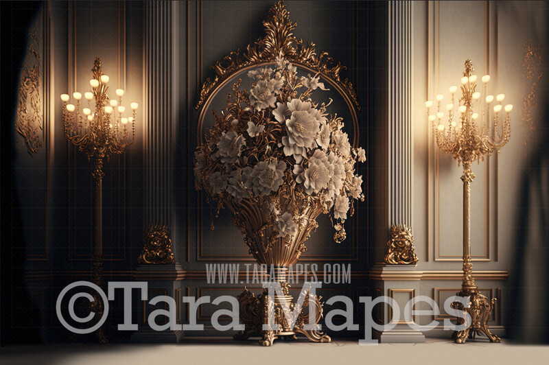 Ornate Room Digital Backdrop - Vintage Room with Roses - Victorian Room with Flowers -  Digital Background JPG