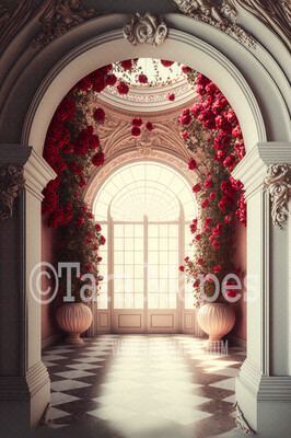 Ornate Archway Digital Backdrop - Palace Entry Arch and Pillars with Roses - Palace Entry with Flowers -  Digital Background JPG
