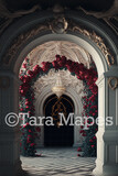 Ornate Archway Digital Backdrop - Palace Entry Arch and Pillars with Roses - Palace Entry with Flowers -  Digital Background JPG