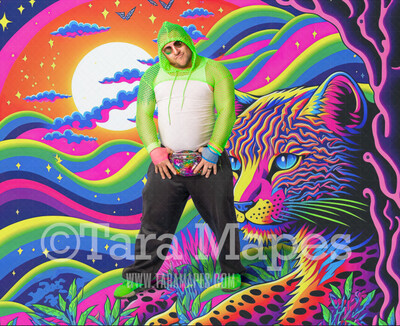 Neon 80s Digital Backdrop  -  Colorful 90s Retro Digital Background JPG - Rainbow Cat and Cheetah Print Digital