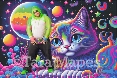 Neon 80s Digital Backdrop  -  Colorful 90s Retro Digital Background JPG - Ice cream and Cats Rainbow Digital Background