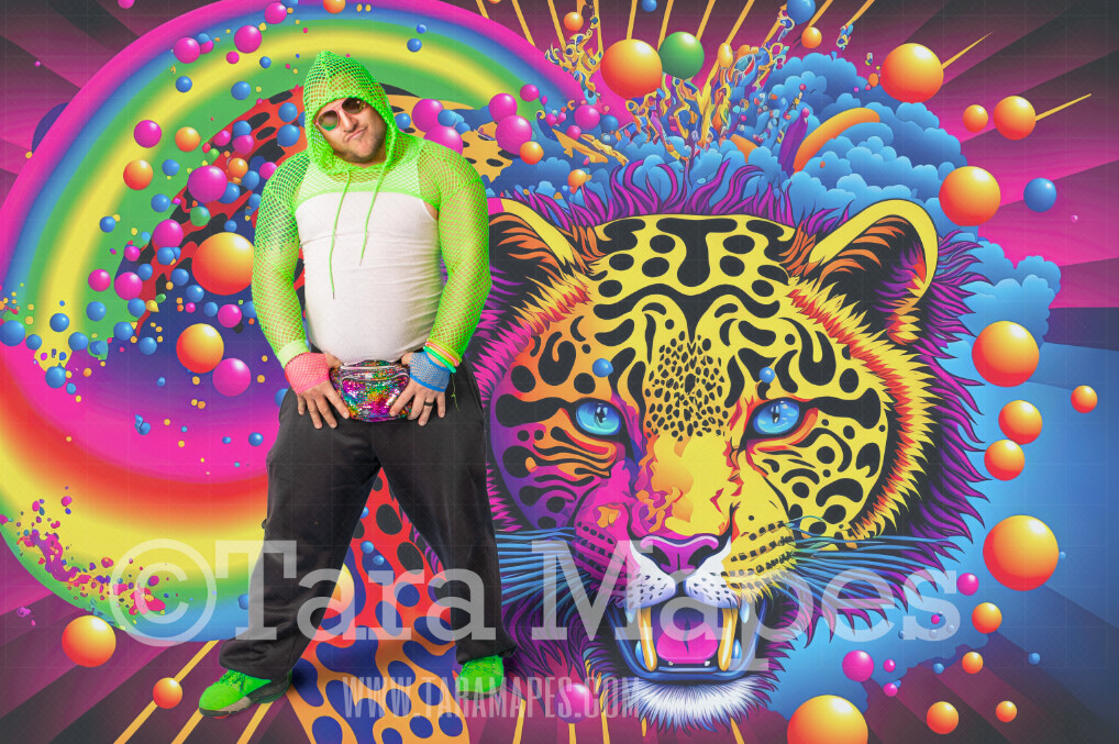 Neon 80s Digital Backdrop - Colorful 90s Retro Digital Background JPG - Rainbow Cheetah in Rainbow World Digital Background