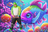 Neon 80s Digital Backdrop  -  Colorful 90s Retro Digital Background JPG - Rainbow Fish in Rainbow Ocean Digital Background