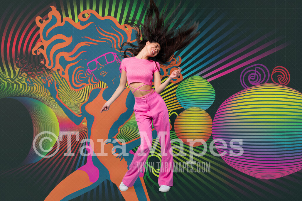 Neon 80s Digital Backdrop - Colorful Retro Dance Digital Background JPG - Abstract Lines Retro Digital
