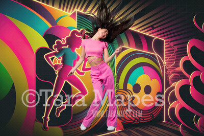 Neon 80s Digital Backdrop  - Colorful Retro Dance Digital Background JPG - Abstract Lines Retro Digital