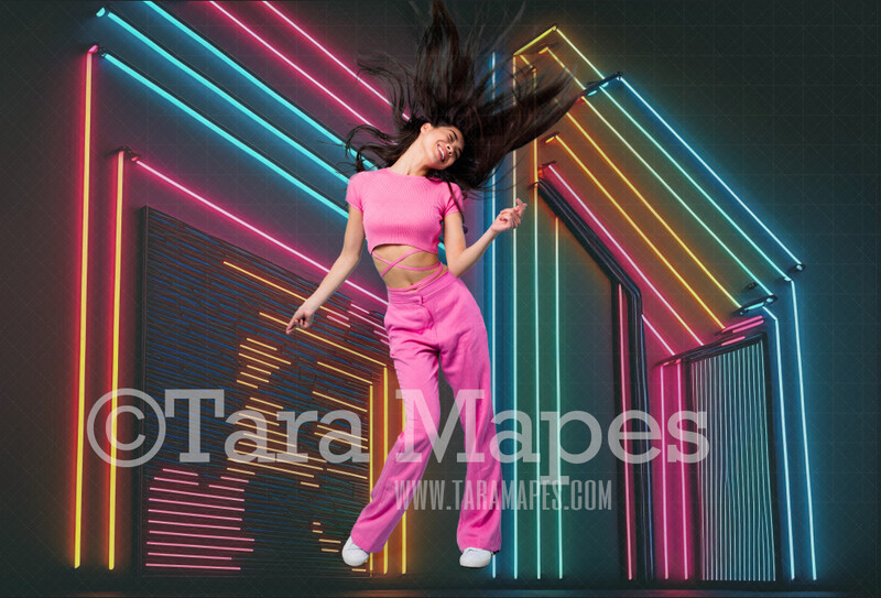 Neon 80s Digital Backdrop  - Colorful Retro Dance Digital Background JPG - Abstract Lines Retro Digital