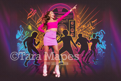 Neon 80s Digital Backdrop  - Colorful Retro Dance Digital Background JPG - Abstract Lines Retro Digital