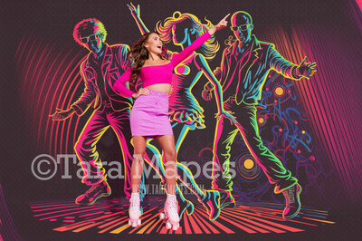 Neon 80s Digital Backdrop  - Colorful Retro Dance Digital Background JPG - Abstract Lines Retro Digital