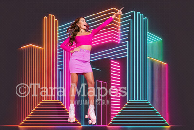 Neon 80s Digital Backdrop  - Colorful Retro Dance Digital Background JPG - Abstract Lines Retro Digital