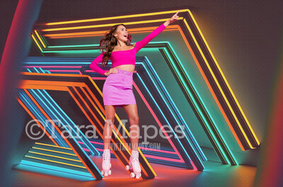 Neon 80s Digital Backdrop  - Colorful Retro Dance Digital Background JPG - Abstract Lines Retro Digital