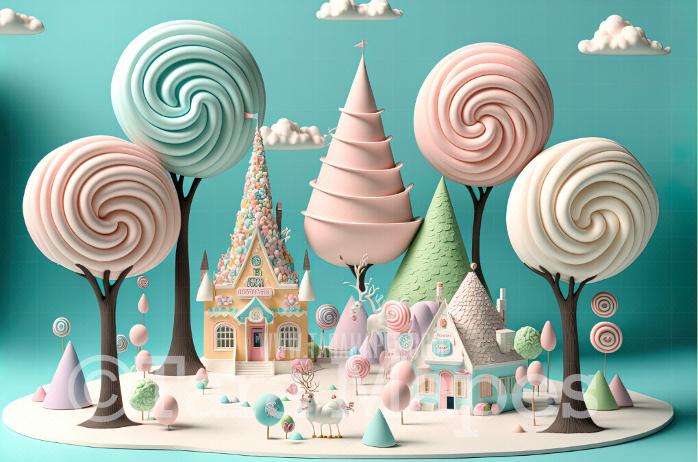Pastel Easter Digital Backdrop - Whimsical Pastel Easter Land Digital Background JPG - Easter Egg Trees Ice Cream and Candy Easter Digital