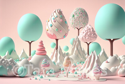 Pastel Easter Digital Backdrop - Whimsical Pastel Easter Land Digital Background JPG - Easter Egg Trees and Candy Easter Digital