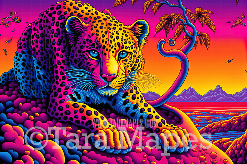 Neon 80s Digital Backdrop  -  Colorful 90s Retro Digital Background JPG - Rainbow Cheetah Digital