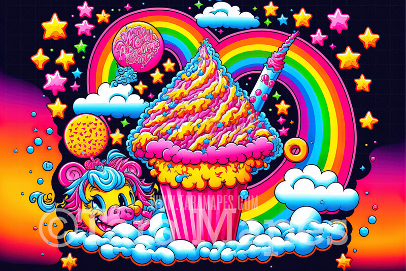 Neon 80s Digital Backdrop  -  Colorful 90s Retro Digital Background JPG - Rainbow Space Cake Digital