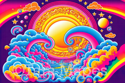 Neon 80s Digital Backdrop  -  Colorful 90s Retro Digital Background JPG - Rainbow Sun Digital