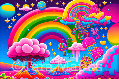 Neon 80s Digital Backdrop  - Colorful 90s Retro Digital Background JPG - Rainbow Ice Cream Trees Digital