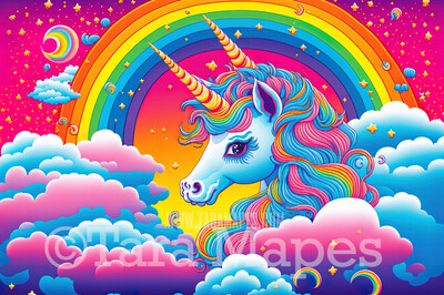 Neon 80s Digital Backdrop  - Colorful 90s Retro Digital Background JPG - Rainbow Unicorn Trees Digital