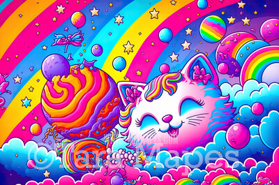 Neon 80s Digital Backdrop  -  Colorful 90s Retro Digital Background JPG - Rainbow Cat Digital