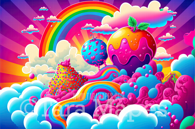 Neon 80s Digital Backdrop  - Colorful 90s Retro Digital Background JPG - Rainbow Ice Cream Trees Digital