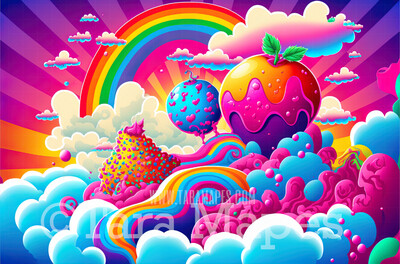 Neon 80s Digital Backdrop  - Colorful 90s Retro Digital Background JPG - Rainbow Ice Cream Trees Digital