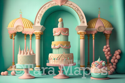 Pastel Room Digital Backdrop - Whimsical Pastel Arch and Tiered Cake Digital Background - Pastel Room Digital Background