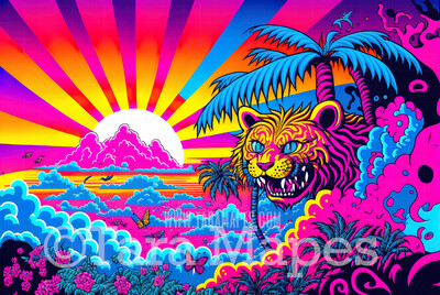 Neon 80s Digital Backdrop  -  Colorful 90s Retro Digital Background JPG - Rainbow Cheetah Rainbow Digital