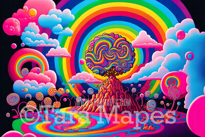 Neon 80s Digital Backdrop  - Colorful 90s Retro Digital Background JPG - Rainbow Ice Cream Trees Digital