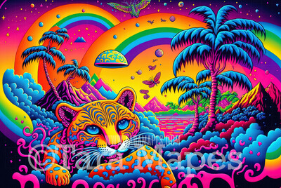 Neon 80s Digital Backdrop  - Colorful 90s Retro Digital Background JPG - Rainbow Cheetah Palm Trees Digital
