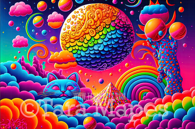 Neon 80s Digital Backdrop  -  Colorful 90s Retro Digital Background JPG - Rainbow Cat Space Digital
