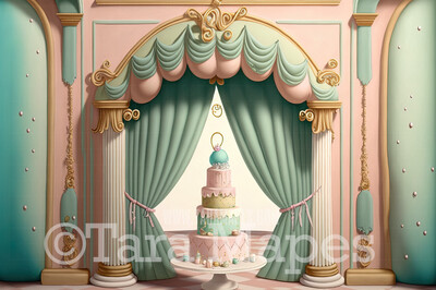 Pastel Room Digital Backdrop - Whimsical Pastel Arch and Tiered Cake Digital Background - Pastel Room Digital Background