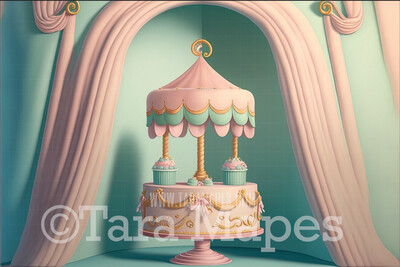 Pastel Room Digital Backdrop - Whimsical Pastel Arch and Tiered Cake Digital Background - Pastel Room Digital Background