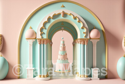 Pastel Room Digital Backdrop - Whimsical Pastel Arch and Tiered Cake Digital Background - Pastel Room Digital Background