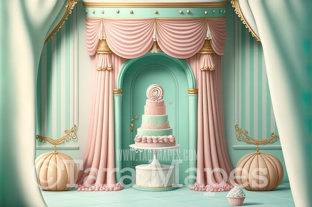 Pastel Room Digital Backdrop - Whimsical Pastel Arch and Tiered Cake Digital Background - Pastel Room Digital Background