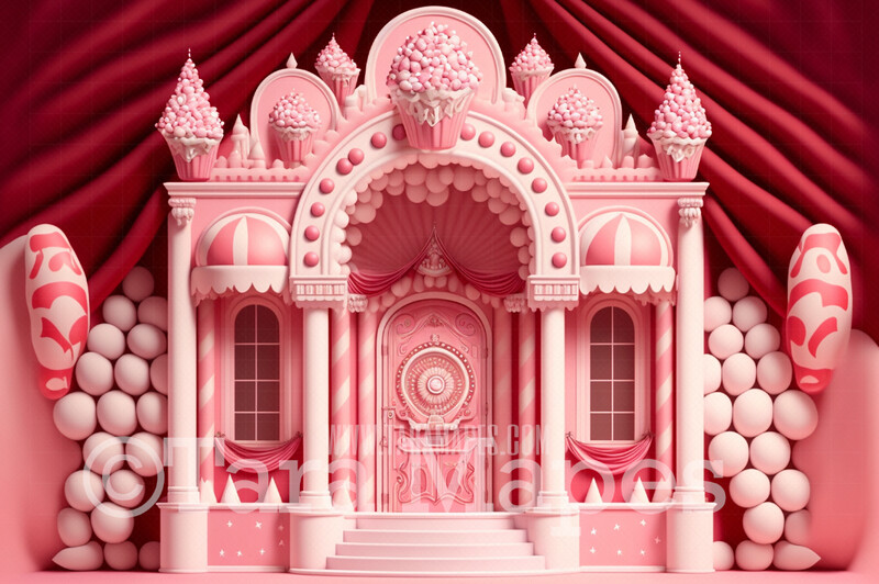Christmas Digital Backdrop - Pink Peppermint Candy Castle - Peppermint Candy Christmas Castle Digital Backdrop - Pink Christmas Digital Backdrop