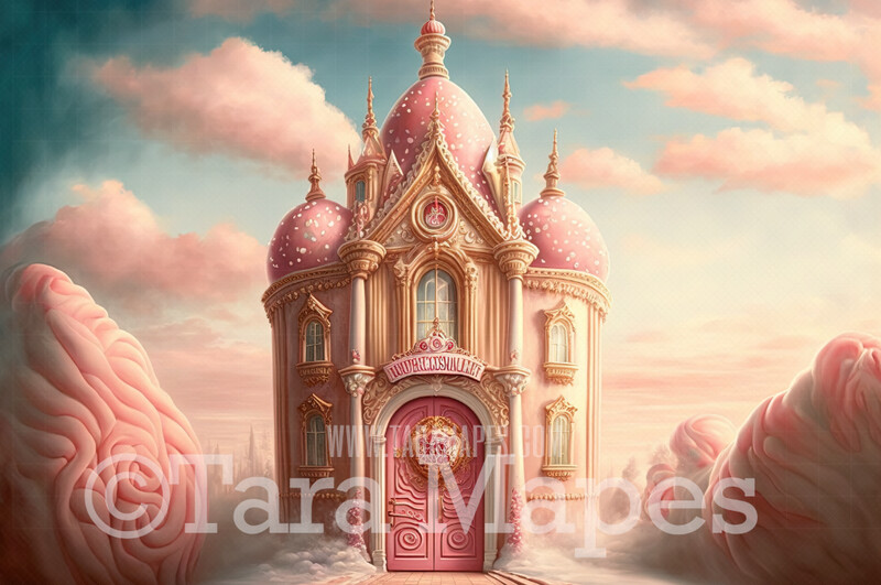 Candy Gingerbread Castle Digital Backdrop - Pink Peppermint Candy Christmas Castle Digital Backdrop - Pink Candy Sugar Plum Castle Christmas Digital Backdrop