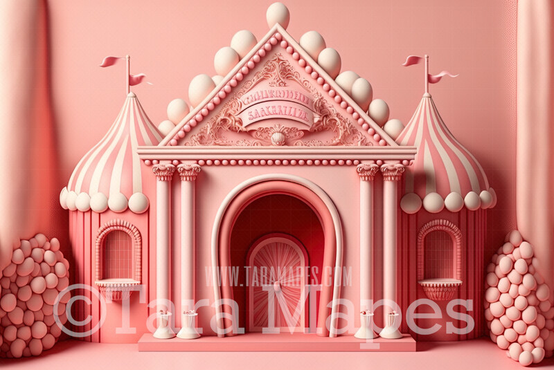 Christmas Digital Backdrop - Pink Peppermint Candy Castle - Peppermint Candy Christmas Castle Digital Backdrop - Pink Circus Christmas Digital Backdrop