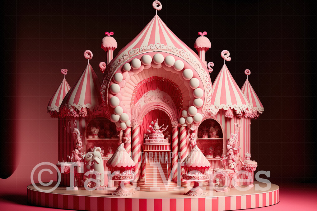 Christmas Digital Backdrop - Pink Nutcracker Theater - Peppermint Candy Christmas Theater Digital Backdrop - Pink Christmas Digital Backdrop
