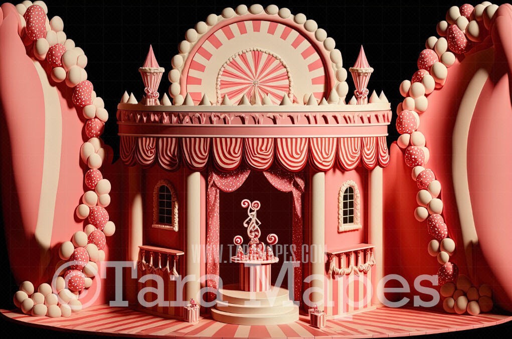 Christmas Digital Backdrop - Pink Nutcracker Theater Stage - Peppermint Candy Christmas Theater Digital Backdrop - Pink Christmas Digital Backdrop