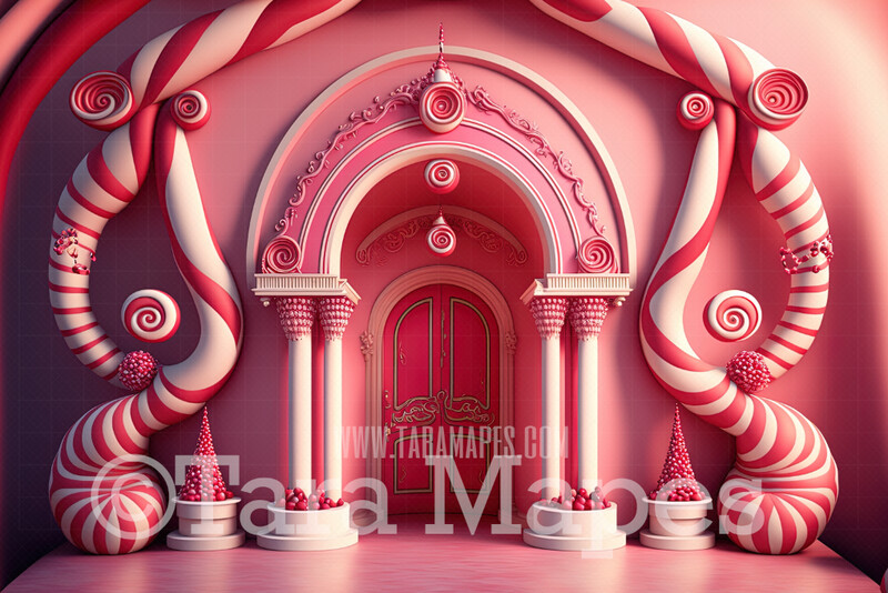 Christmas Digital Backdrop - Pink Peppermint Candy Arch - Peppermint Candy Christmas Door Digital Backdrop - Pink Christmas Digital Backdrop